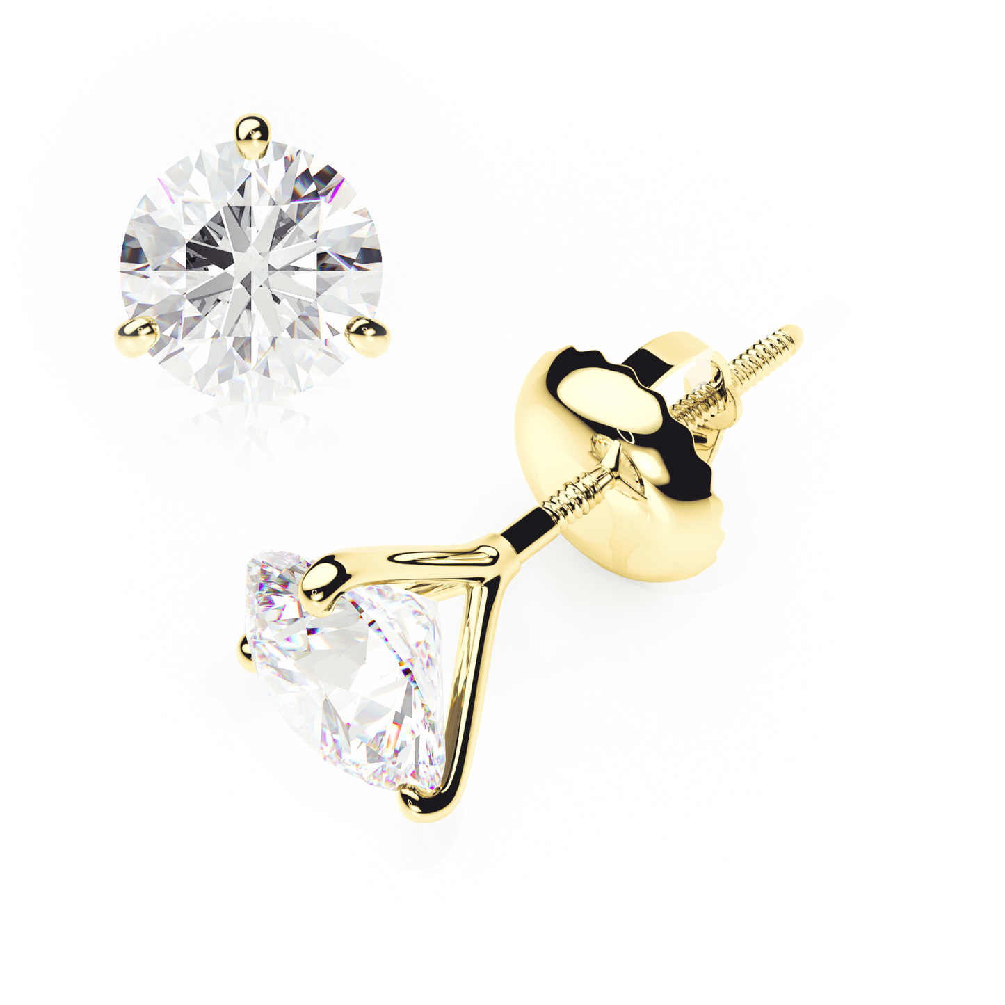 Gold stud earrings with clear gemstones on a white background yb jewellers popular diamond earrings gifts