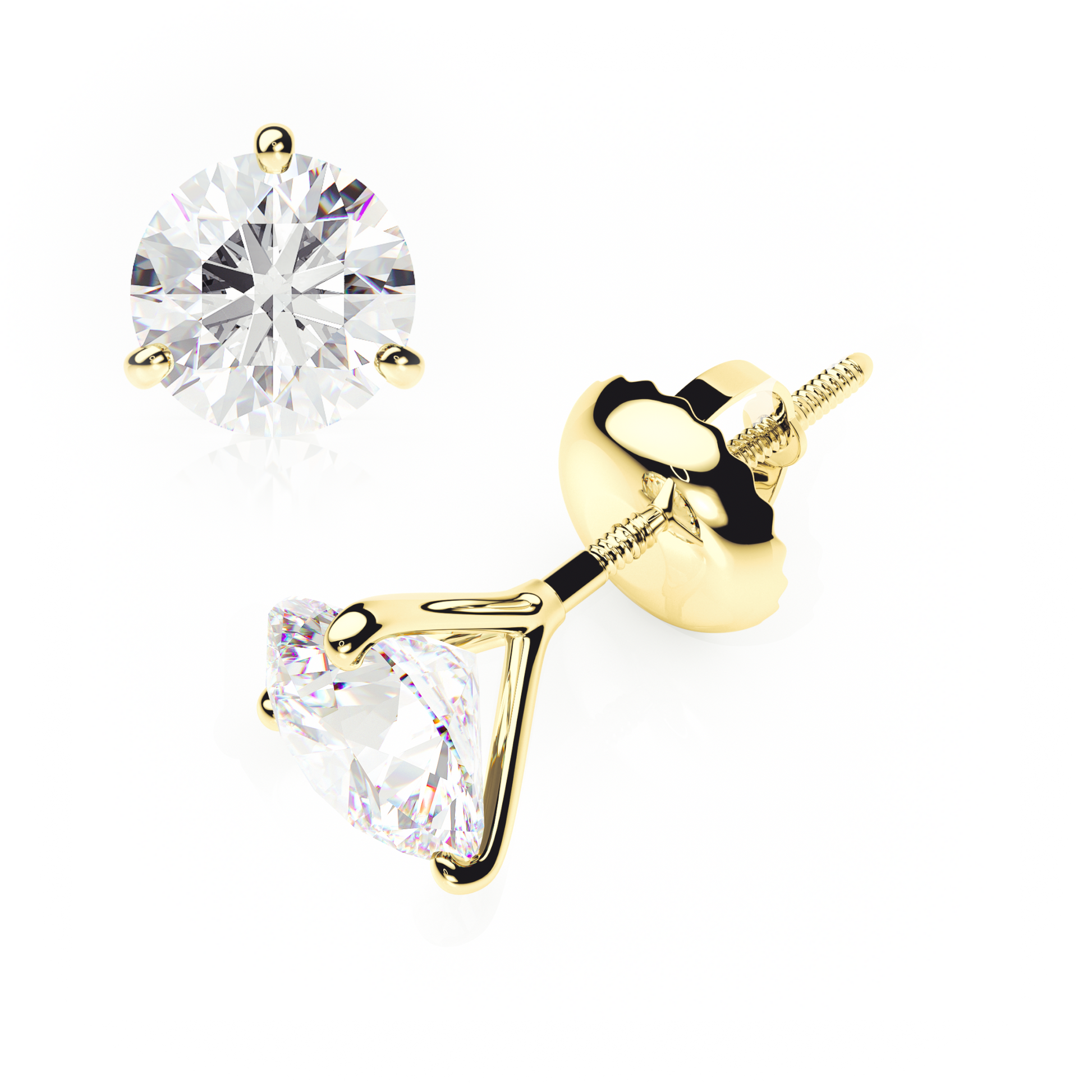 Gold stud earrings with clear gemstones on a white background yb jewellers popular diamond earrings gifts