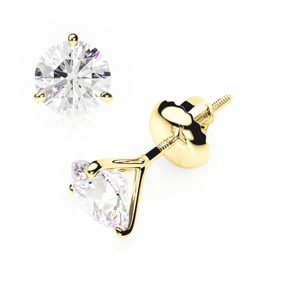 Gold stud earrings with clear gemstones on a white background yb jewellers popular diamond earrings gifts