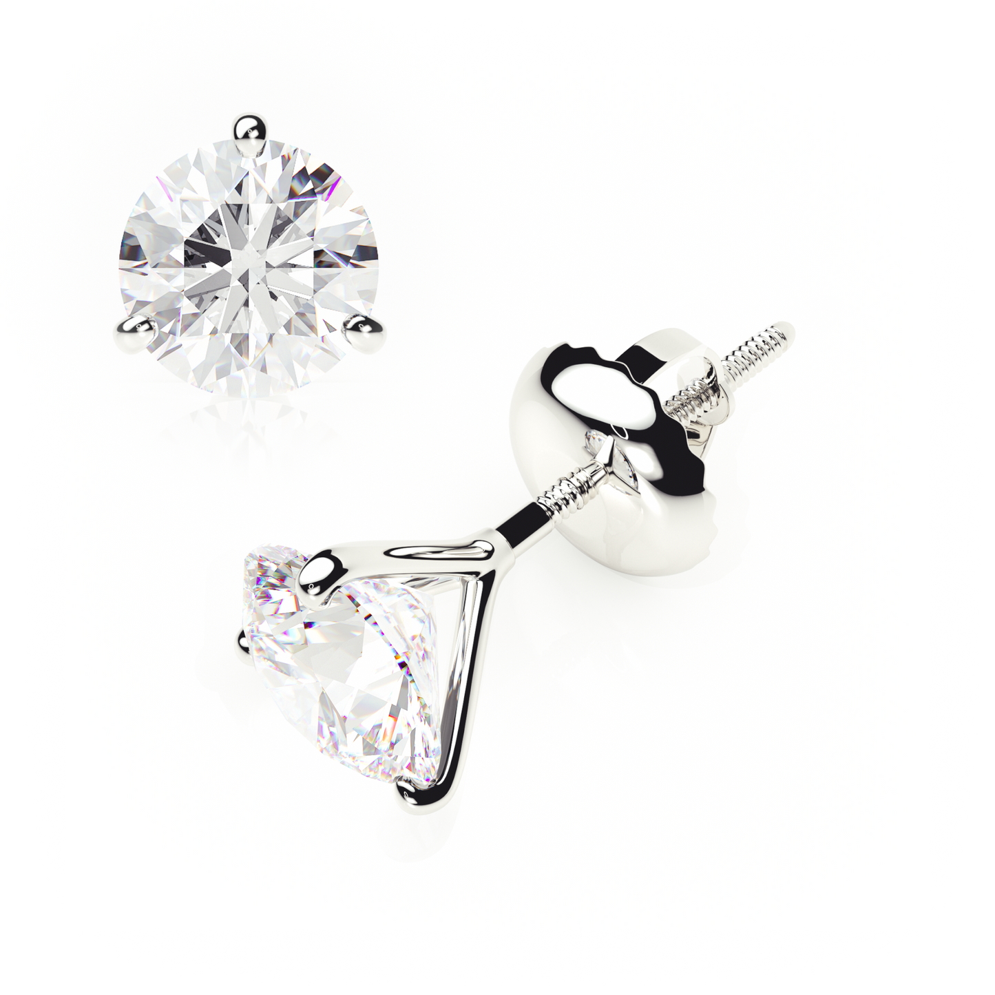 Pair of silver stud earrings with clear gemstones on a white background yb jewellers popular diamond earrings gifts