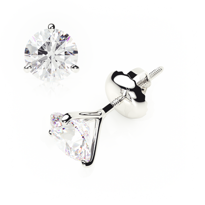 Pair of silver stud earrings with clear gemstones on a white background yb jewellers popular diamond earrings gifts
