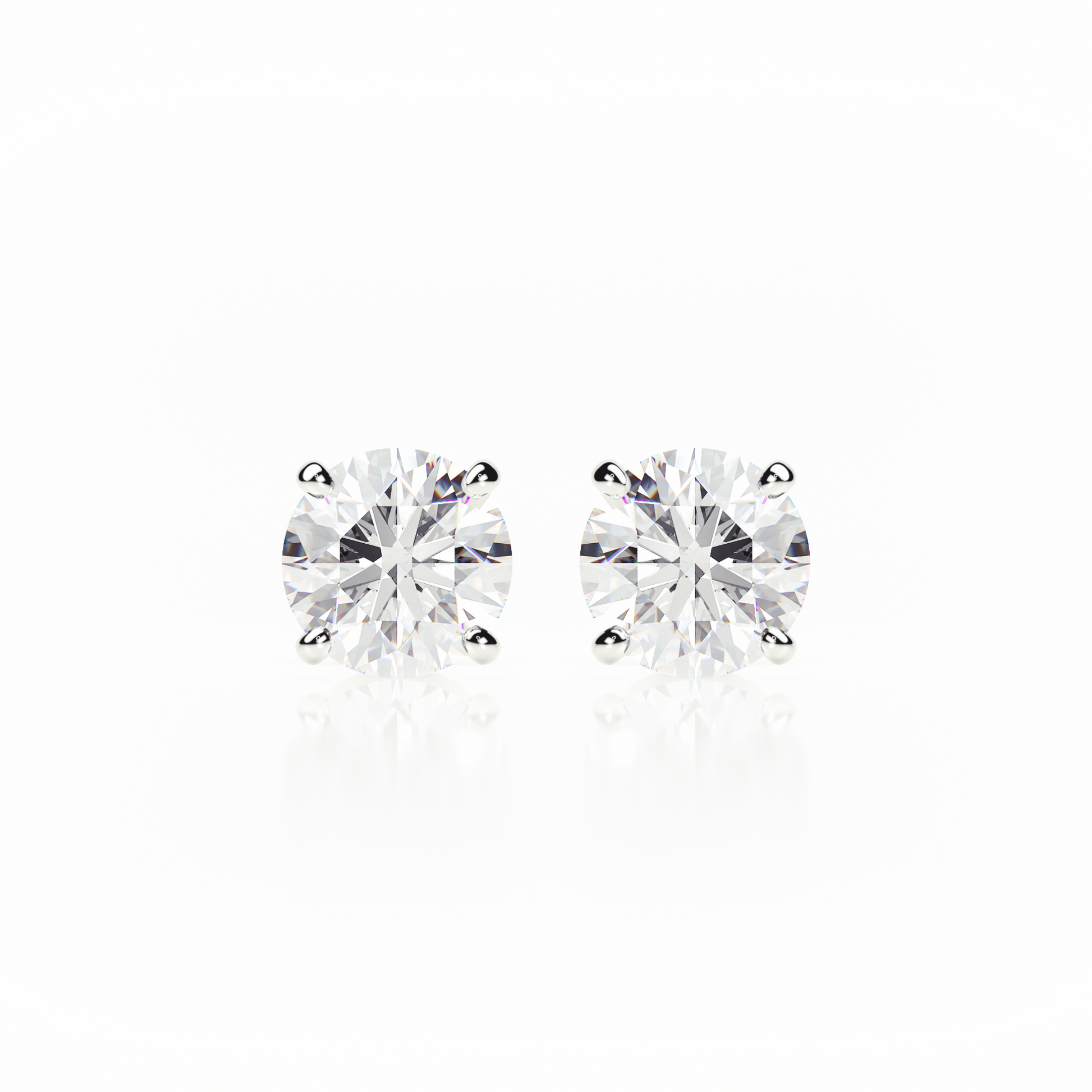 Pair of diamond stud earrings on a white background yb jewellers popular 4 claw diamond stud earrings for gifts