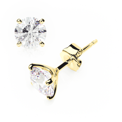 4 Claw Diamond Stud Earrings - Round Shape - Butterfly Backs