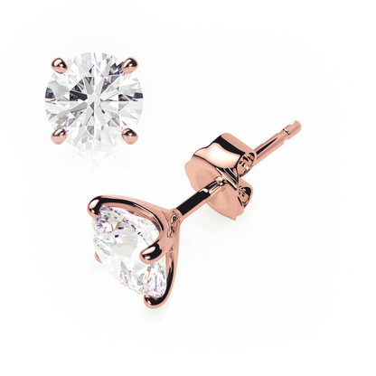 4 Claw Diamond Stud Earrings - Round Shape - Butterfly Backs