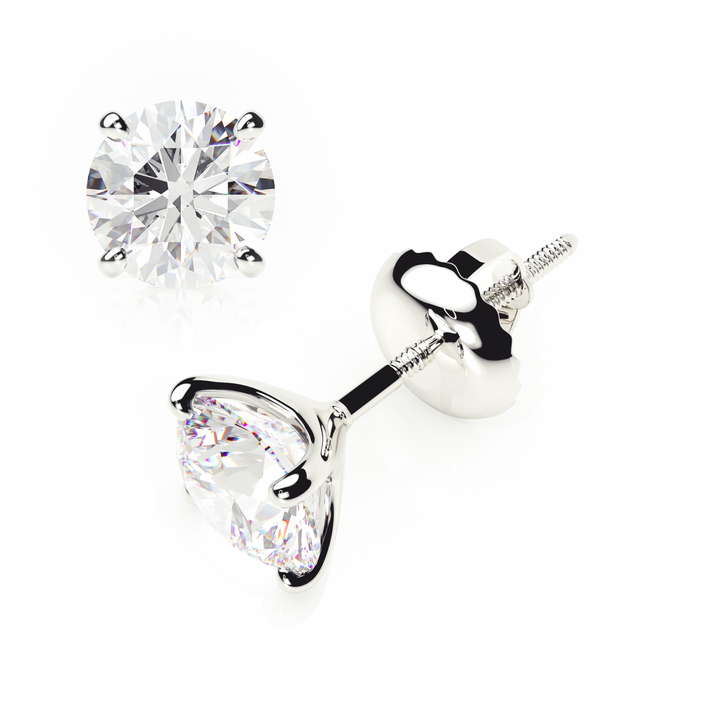 Pair of diamond stud earrings on a white background yb jewellers screw back earrings best selling design 
