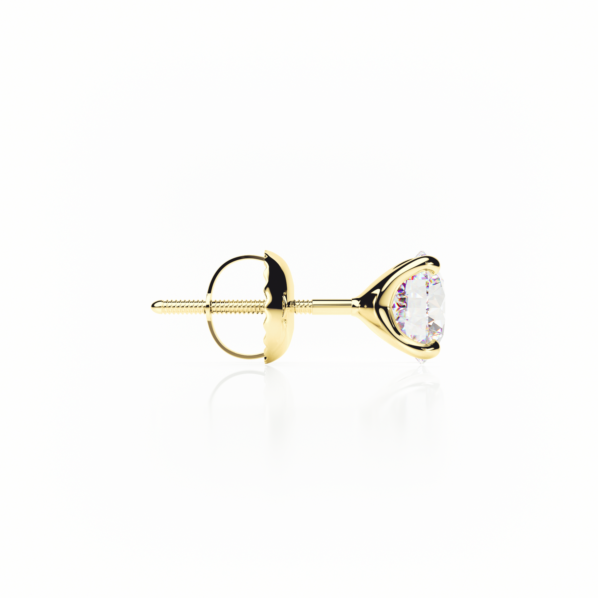 Gold earring with a clear gemstone on a white background yb jewellers screw back earrings best selling design 