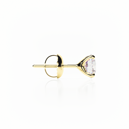 Gold earring with a clear gemstone on a white background yb jewellers screw back earrings best selling design 