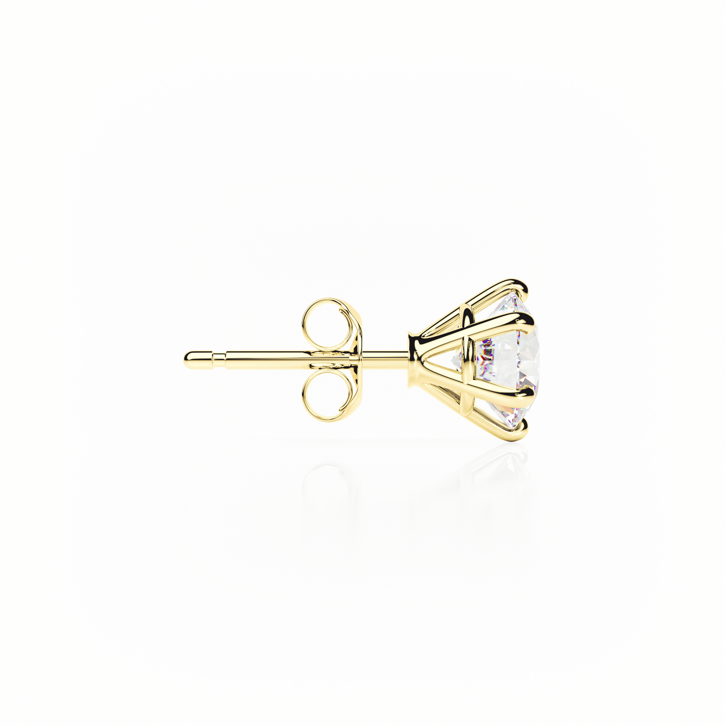 6 Claw Diamond Stud Earrings - Round Shape - Butterfly Backs