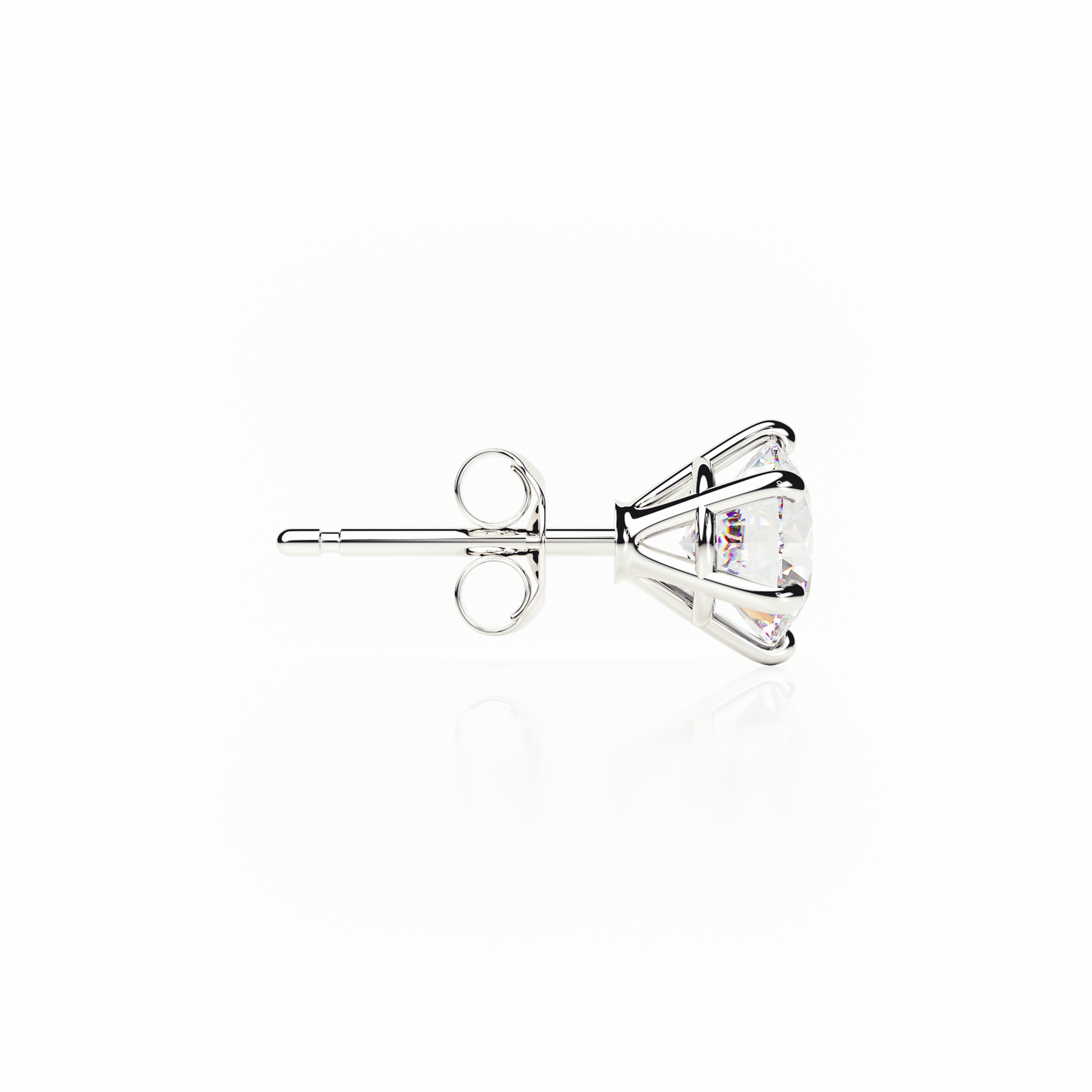 6 Claw Diamond Stud Earrings - Round Shape - Butterfly Backs