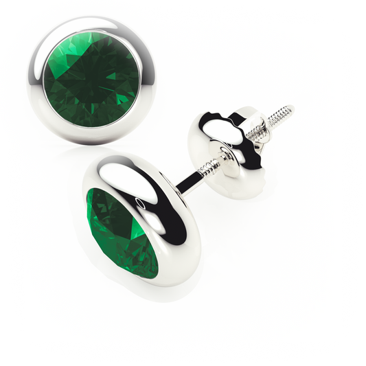 Bezel Set - Green Emerald - Stud Earrings