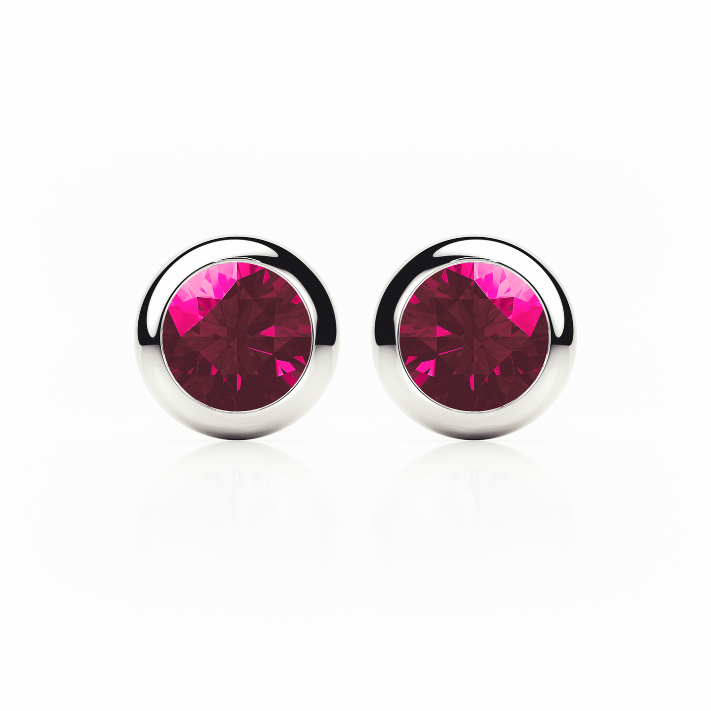 Bezel Set - Red Ruby - Stud Earrings