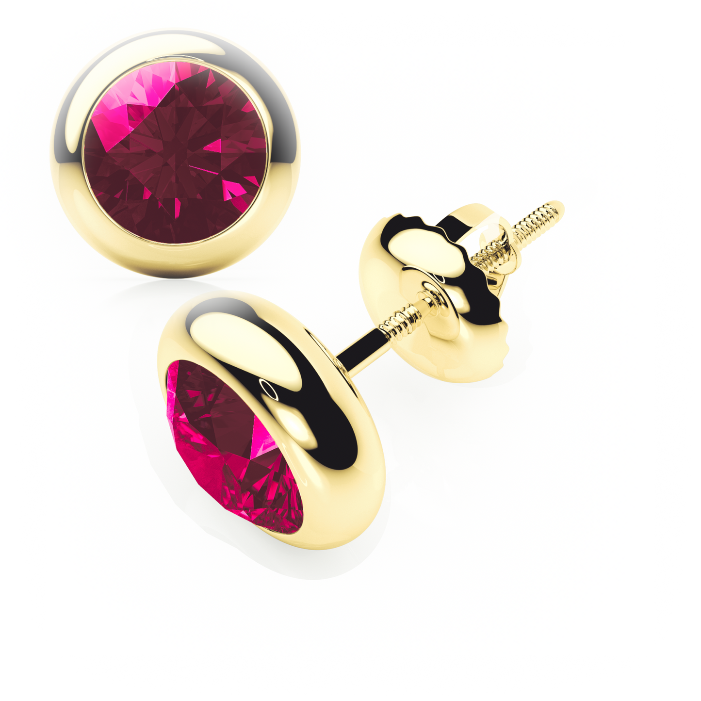 Bezel Set - Red Ruby - Stud Earrings
