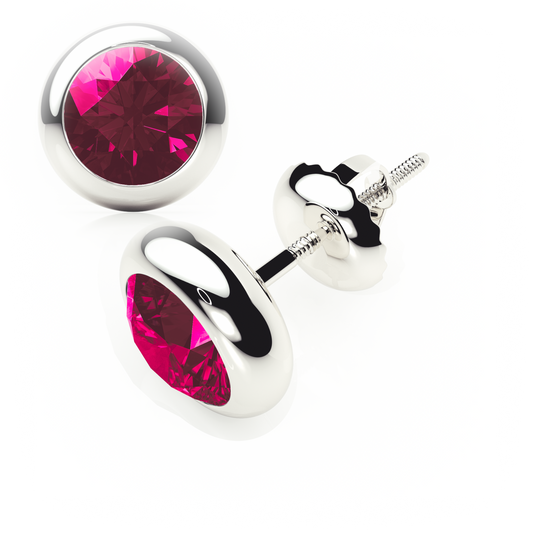 Bezel Set - Red Ruby - Stud Earrings