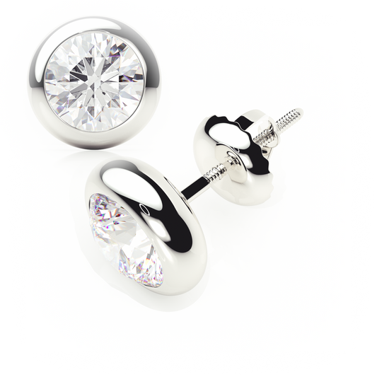 Pair of silver stud earrings with clear gemstones on a white background