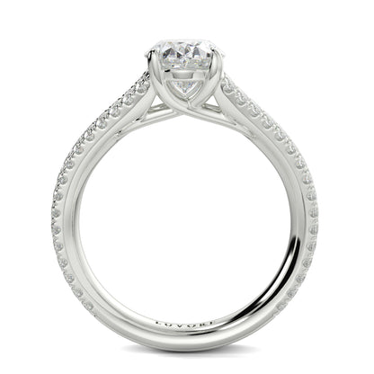 Silver ring with a diamond on a white background Yb jewellers engagement ring straight band