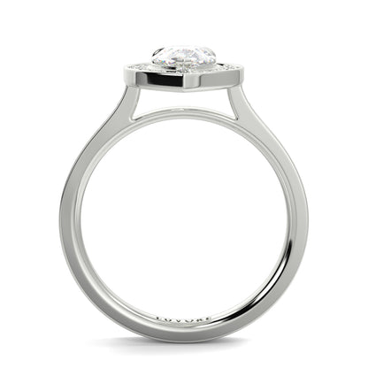 Silver ring with a diamond on a white background Pear shaped diamond engagement ring Yb jewellers trending ring designs