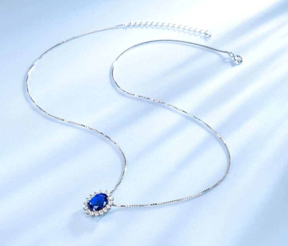 Sapphire Diamond Oval Pendant