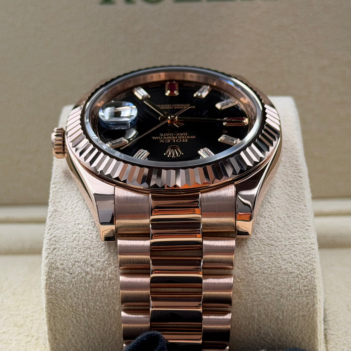 Rolex Day-Date II Ruby Dial 218235 - Full Set (2014) with 2021 Rolex Service Card