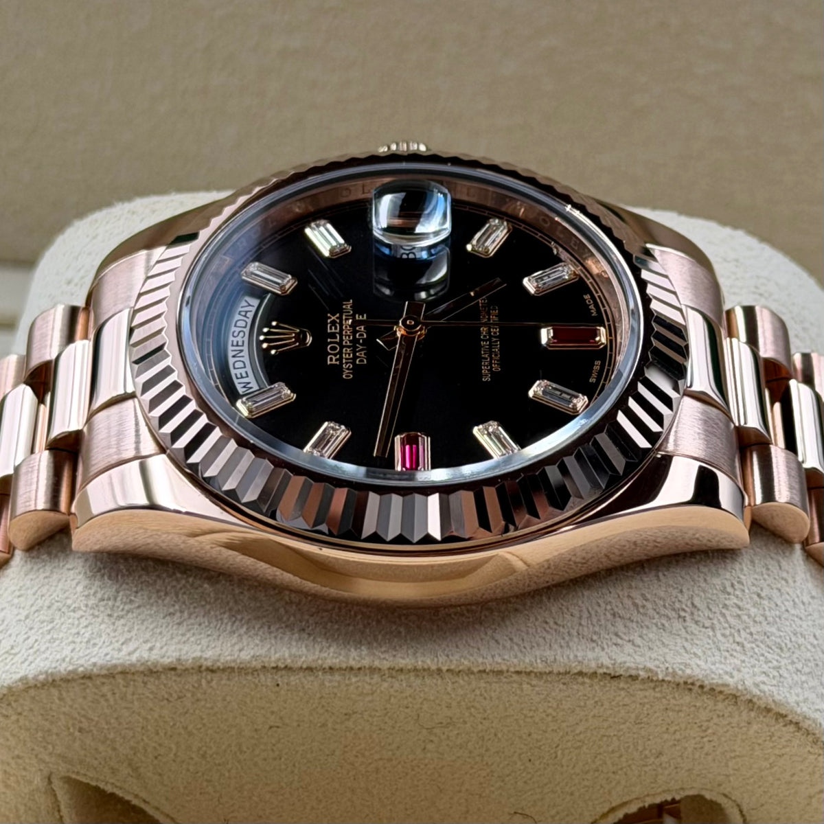 Rolex Day-Date II Ruby Dial 218235 - Full Set (2014) with 2021 Rolex Service Card