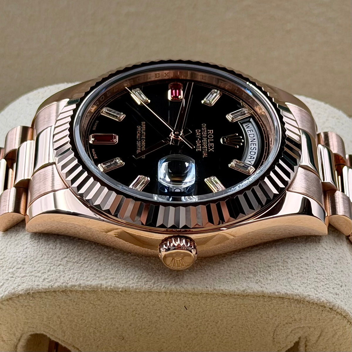 Rolex Day-Date II Ruby Dial 218235 - Full Set (2014) with 2021 Rolex Service Card