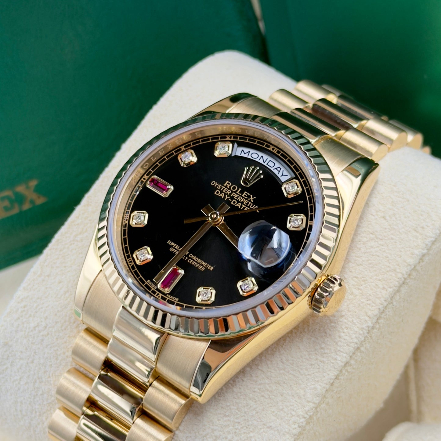 Rolex Day-Date Yellow Gold Ruby Dial 118238 - Full Set (2016)