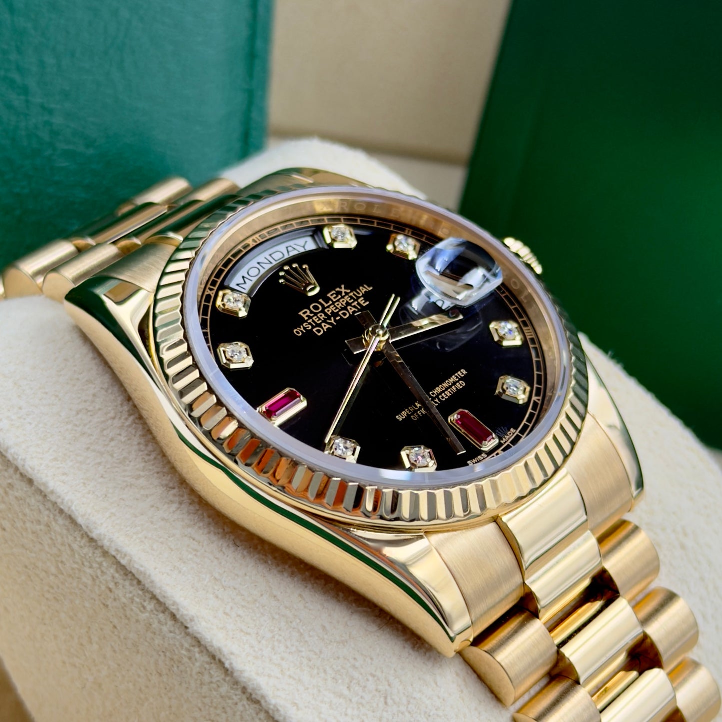 Rolex Day-Date Yellow Gold Ruby Dial 118238 - Full Set (2016)