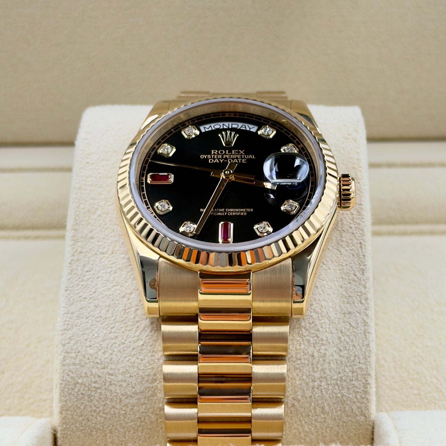 Rolex Day-Date Yellow Gold Ruby Dial 118238 - Full Set (2016)