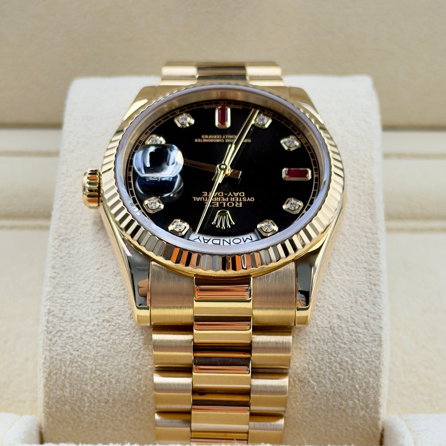 Rolex Day-Date Yellow Gold Ruby Dial 118238 - Full Set (2016)
