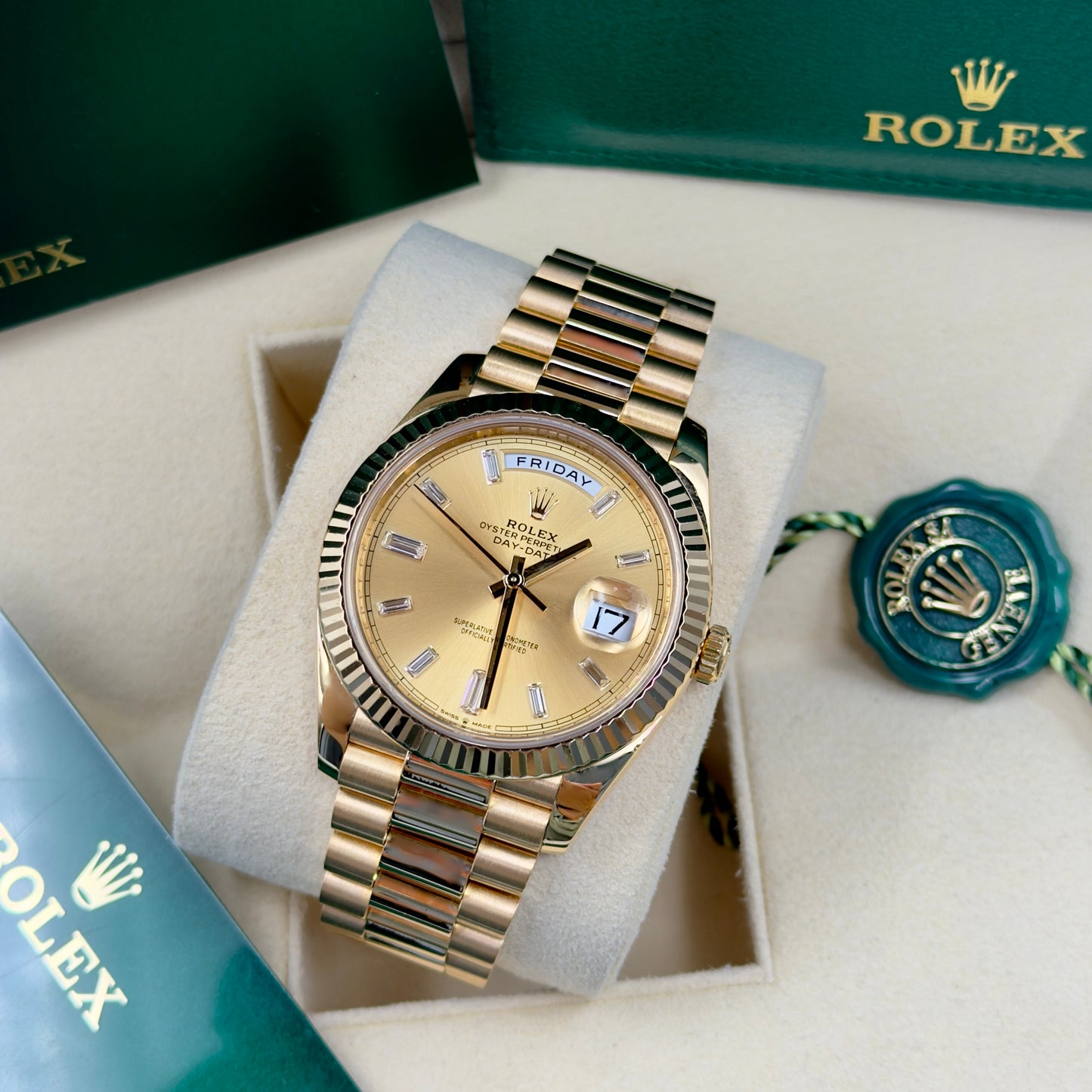 Rolex Day-Date 40 Champagne Baguette Dial 228238 - Full Set (2022)