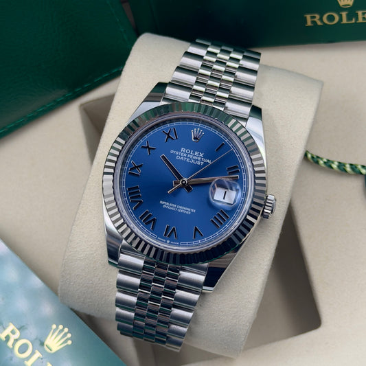 Rolex Datejust 41 Blue Roman Numeral Dial Fluted Jubilee 126334 - Full Set (2026)