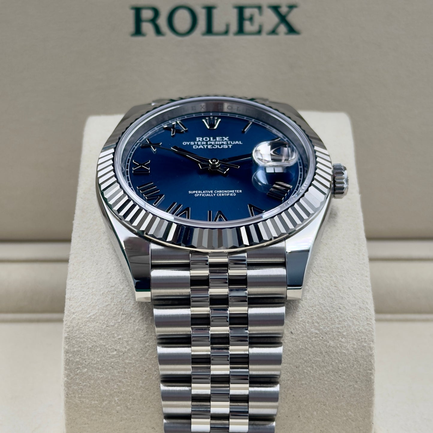 Rolex Datejust 41 Blue Roman Numeral Dial Fluted Jubilee 126334 - Full Set (2026)