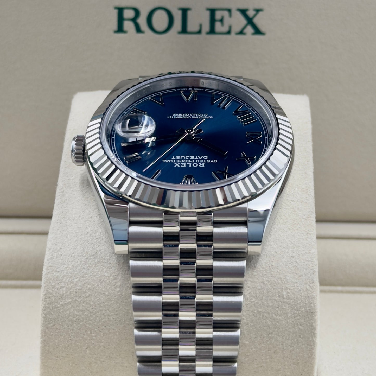 Rolex Datejust 41 Blue Roman Numeral Dial Fluted Jubilee 126334 - Full Set (2026)