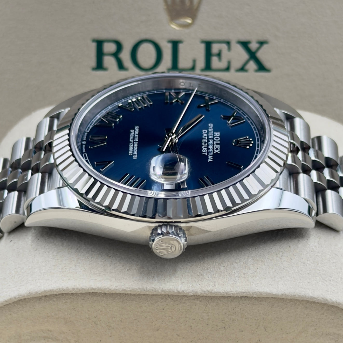 Rolex Datejust 41 Blue Roman Numeral Dial Fluted Jubilee 126334 - Full Set (2026)