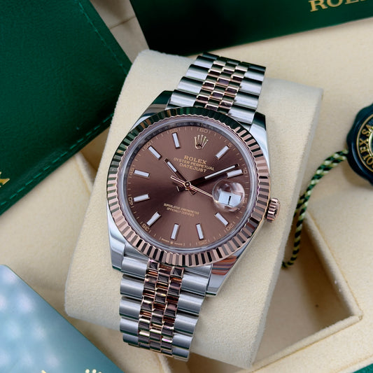 Rolex Datejust 41 Chocolate Baton Fluted Bezel Jubilee Bracelet 126331 - Full Set (2024)