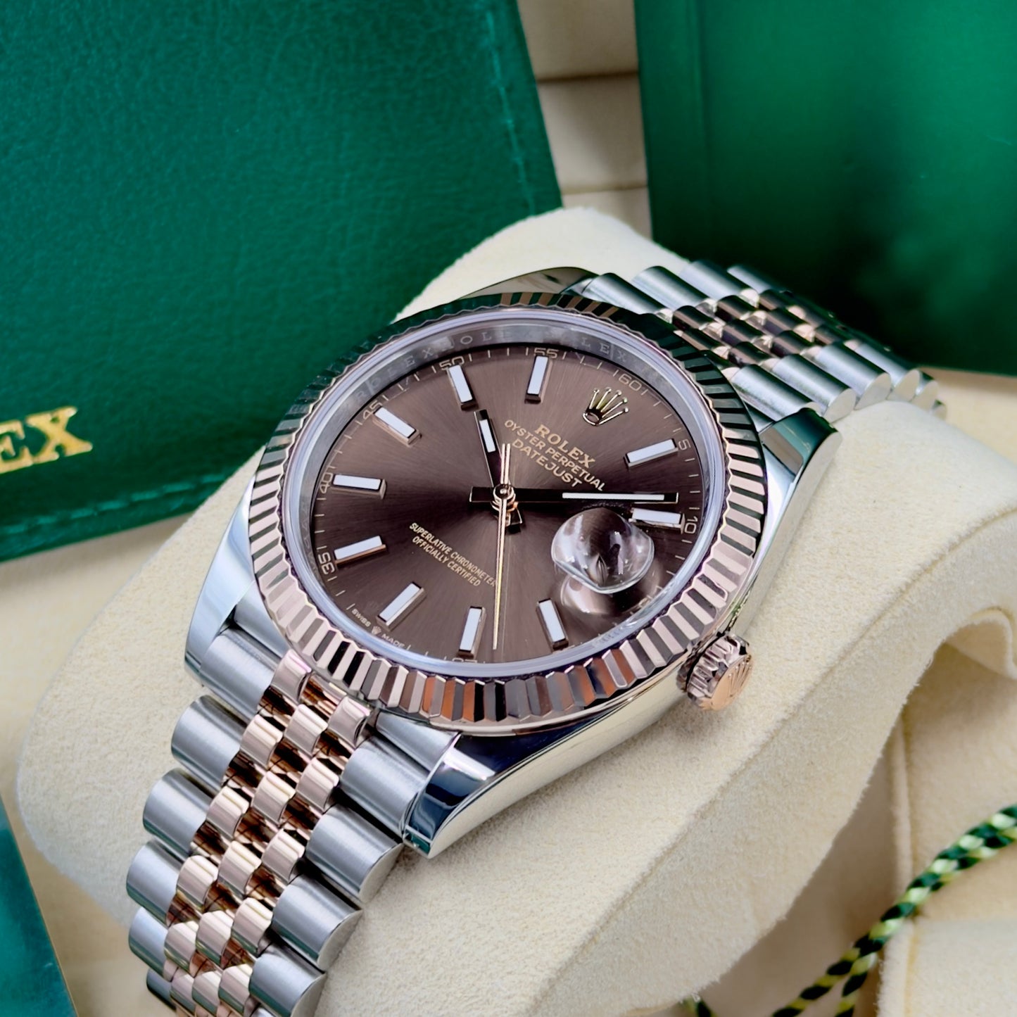Rolex Datejust 41 Chocolate Baton Fluted Bezel Jubilee Bracelet 126331 - Full Set (2024)