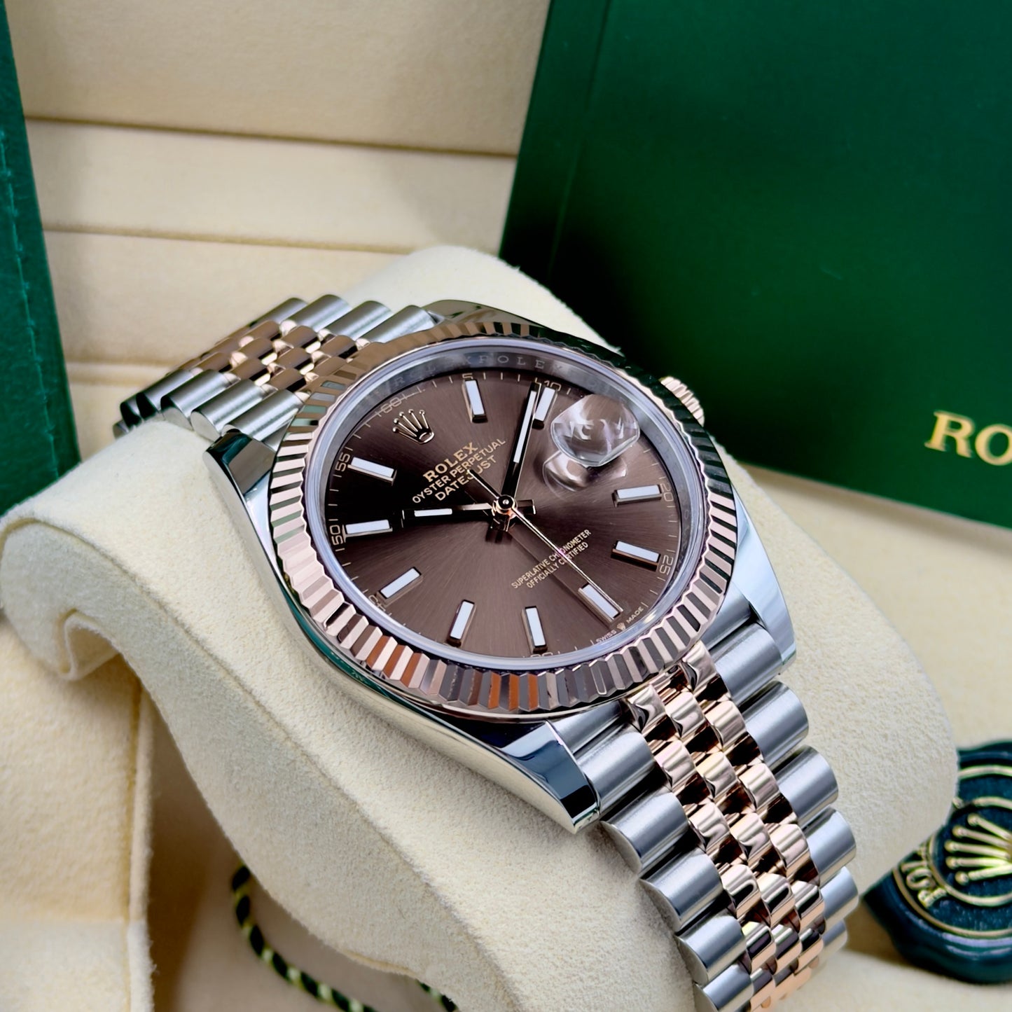 Rolex Datejust 41 Chocolate Baton Fluted Bezel Jubilee Bracelet 126331 - Full Set (2024)