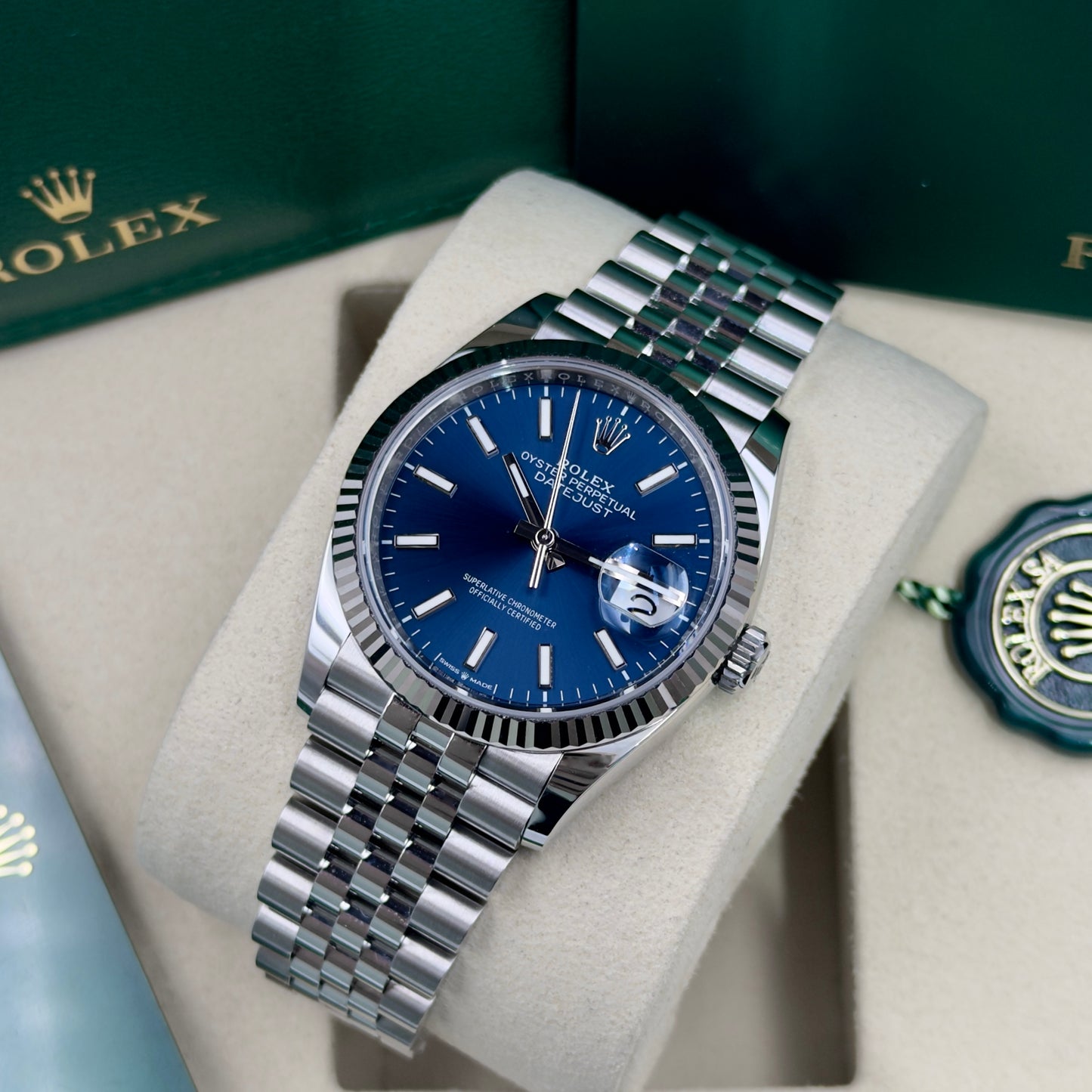 Rolex Datejust 36 Blue Baton Fluted Jubilee 126234 - Full Set (2026)