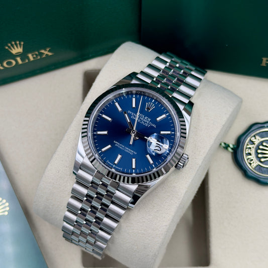 Rolex Datejust 36 Blue Baton Fluted Jubilee 126234 - Full Set (2026)