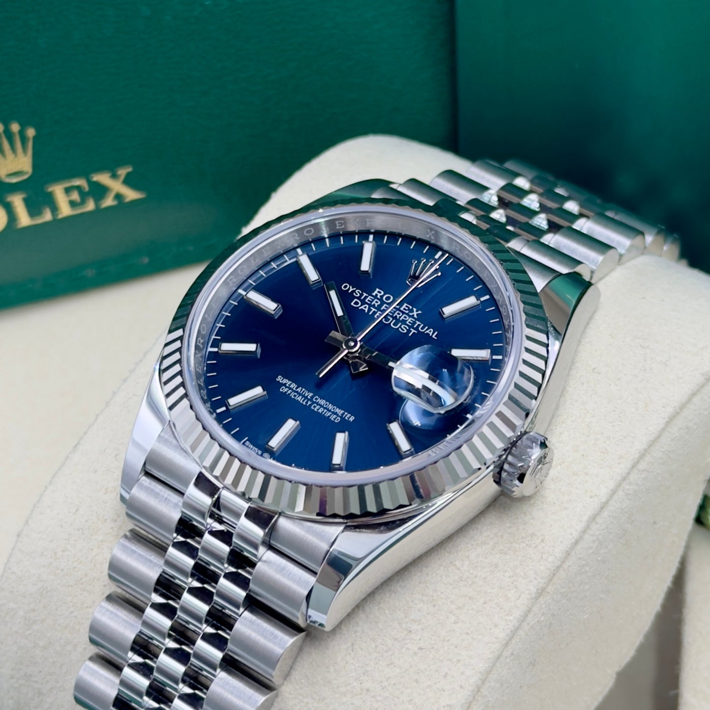Rolex Datejust 36 Blue Baton Fluted Jubilee 126234 - Full Set (2026)
