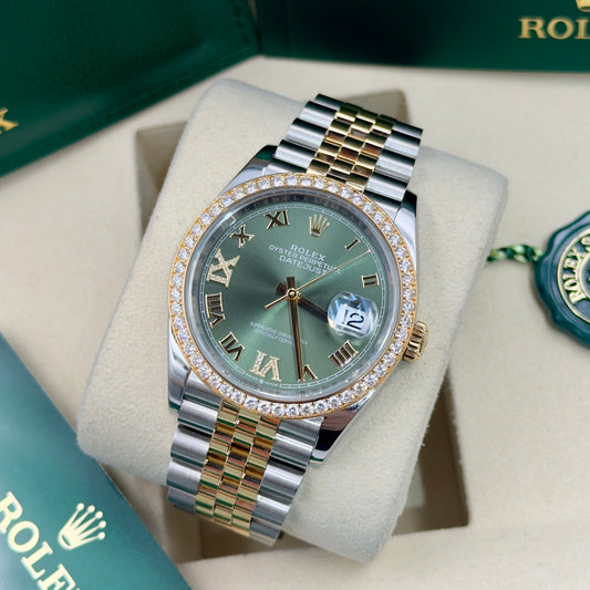 Rolex Datejust 36 Olive Green Factory Diamond Bezel 126283RBR - Full Set (2025)