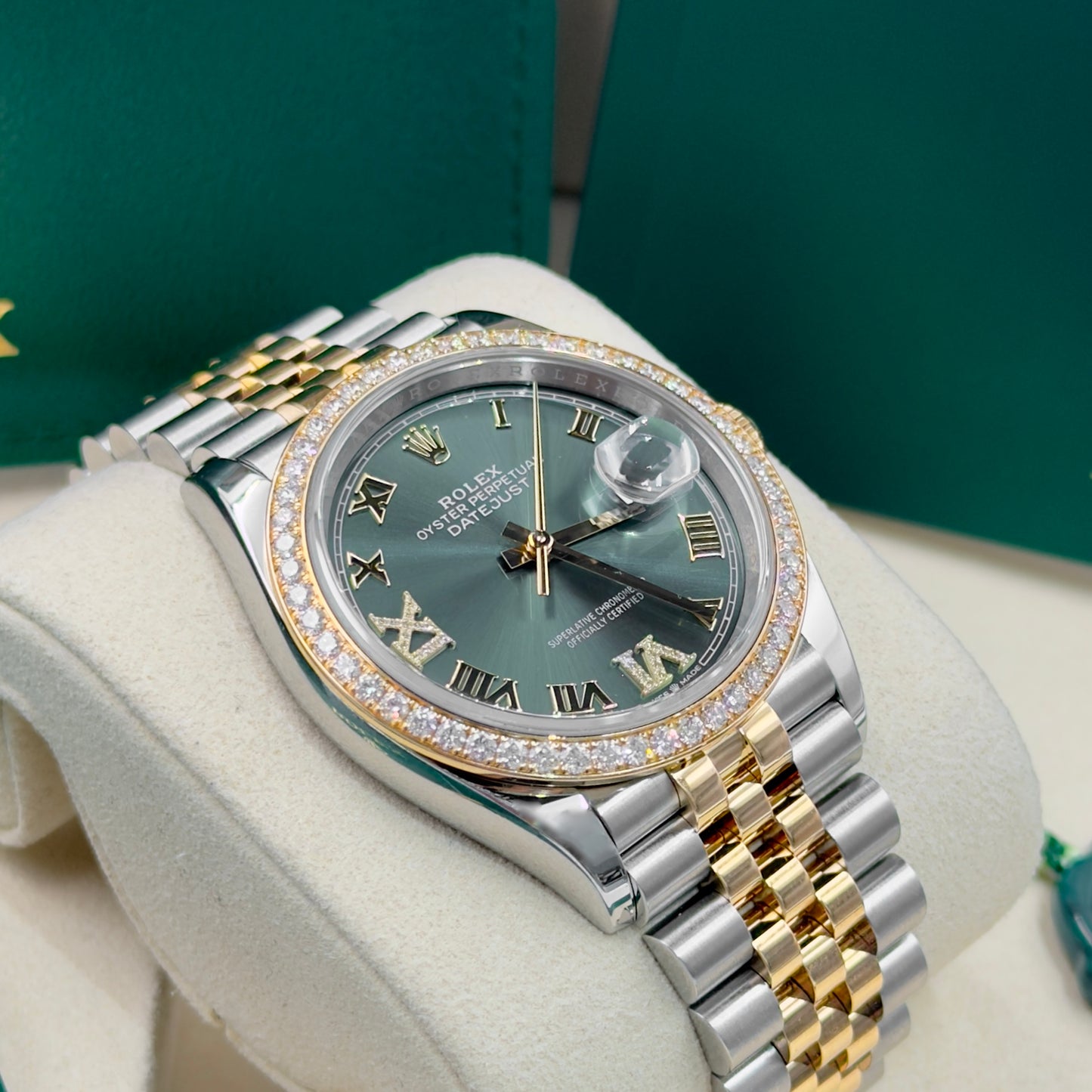 Rolex Datejust 36 Olive Green Factory Diamond Bezel 126283RBR - Full Set (2025)