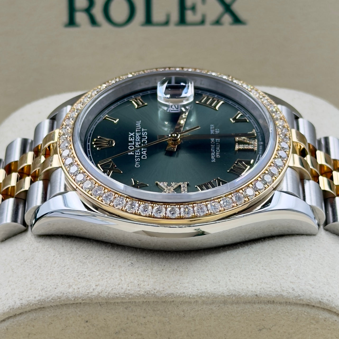 Rolex Datejust 36 Olive Green Factory Diamond Bezel 126283RBR - Full Set (2025)