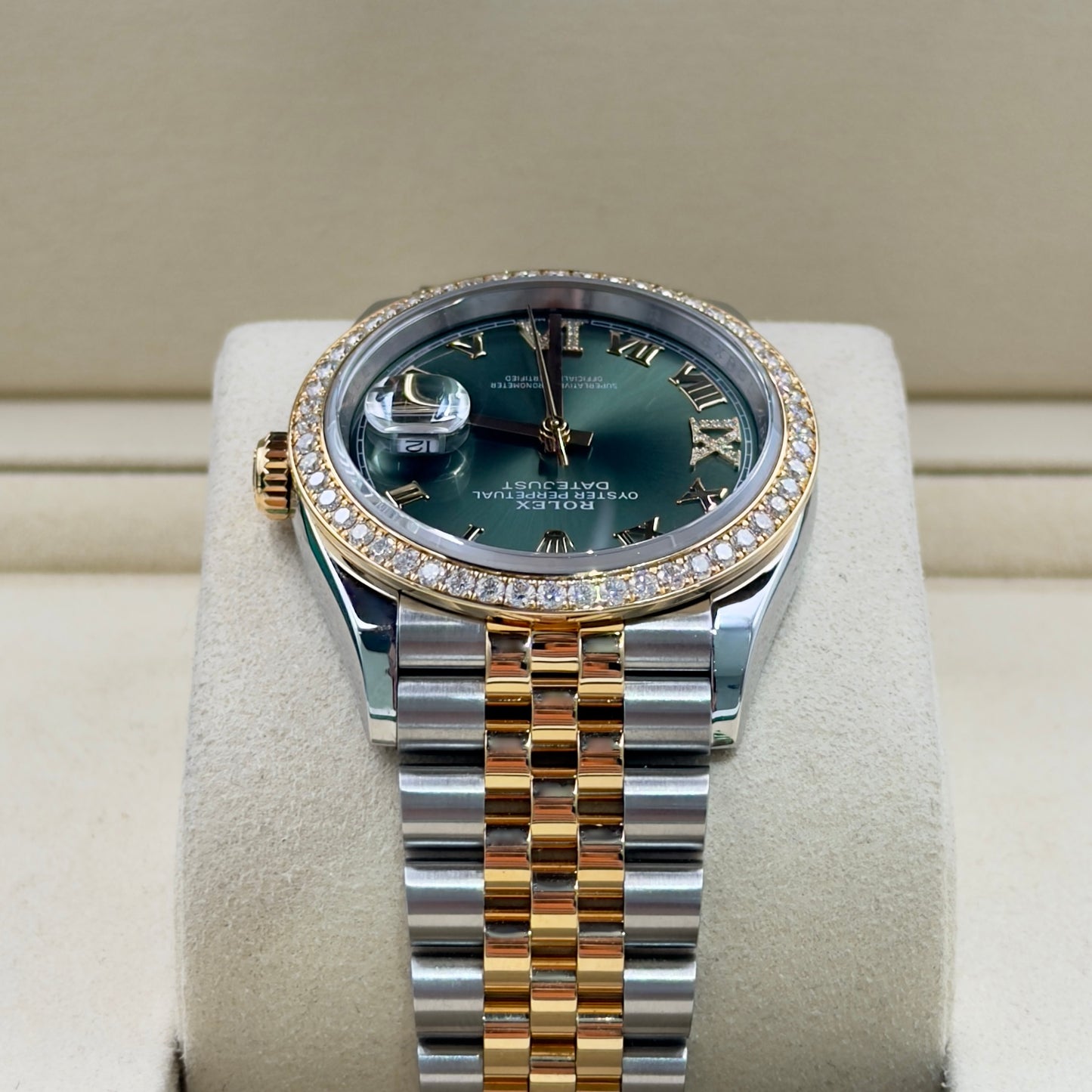 Rolex Datejust 36 Olive Green Factory Diamond Bezel 126283RBR - Full Set (2025)