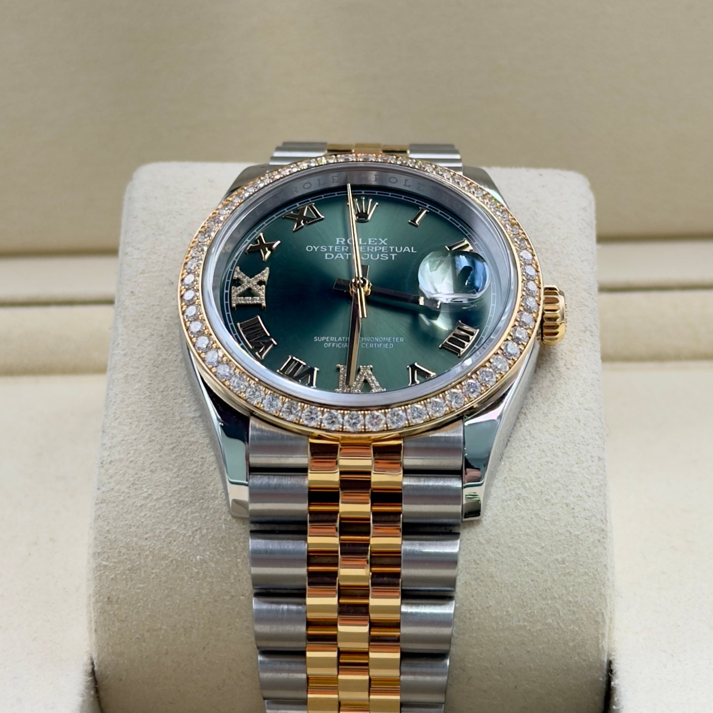 Rolex Datejust 36 Olive Green Factory Diamond Bezel 126283RBR - Full Set (2025)
