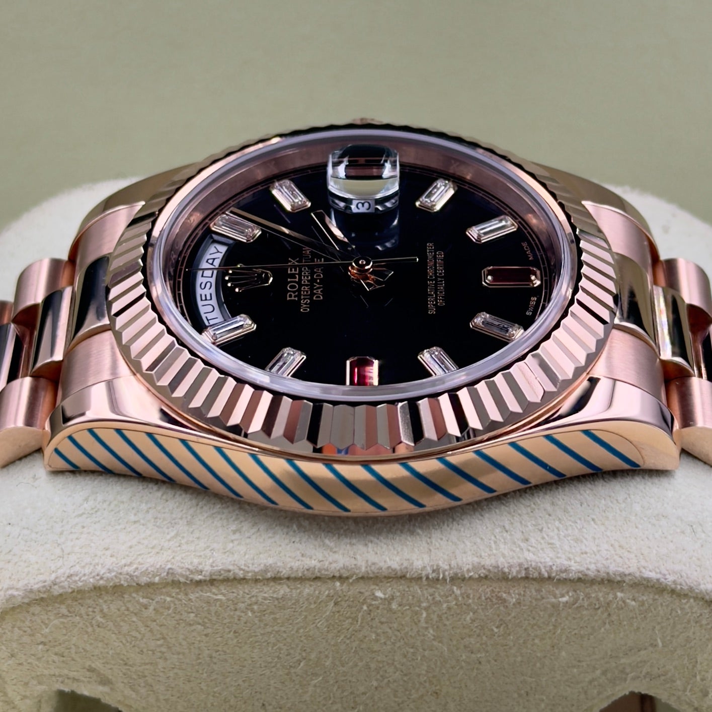 Rolex Day-Date II Ruby Dial Fully Stickered 218235 Full Set 2014 with 2021 Rolex Service Card