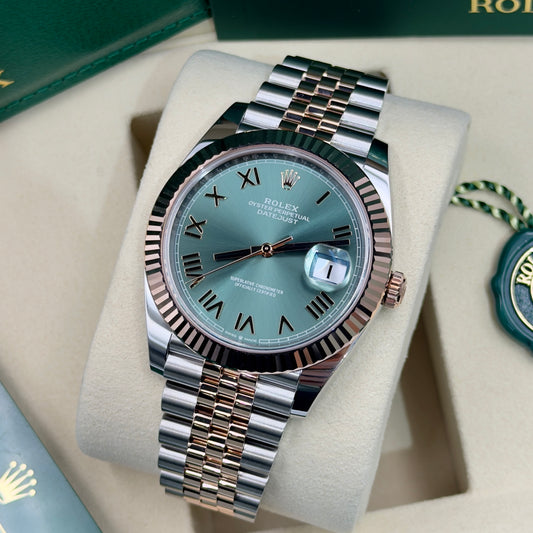 Rolex Datejust Olive Roman Numeral Dial Fluted Bezel Jubilee Bracelet 126331 - Full Set (2026)