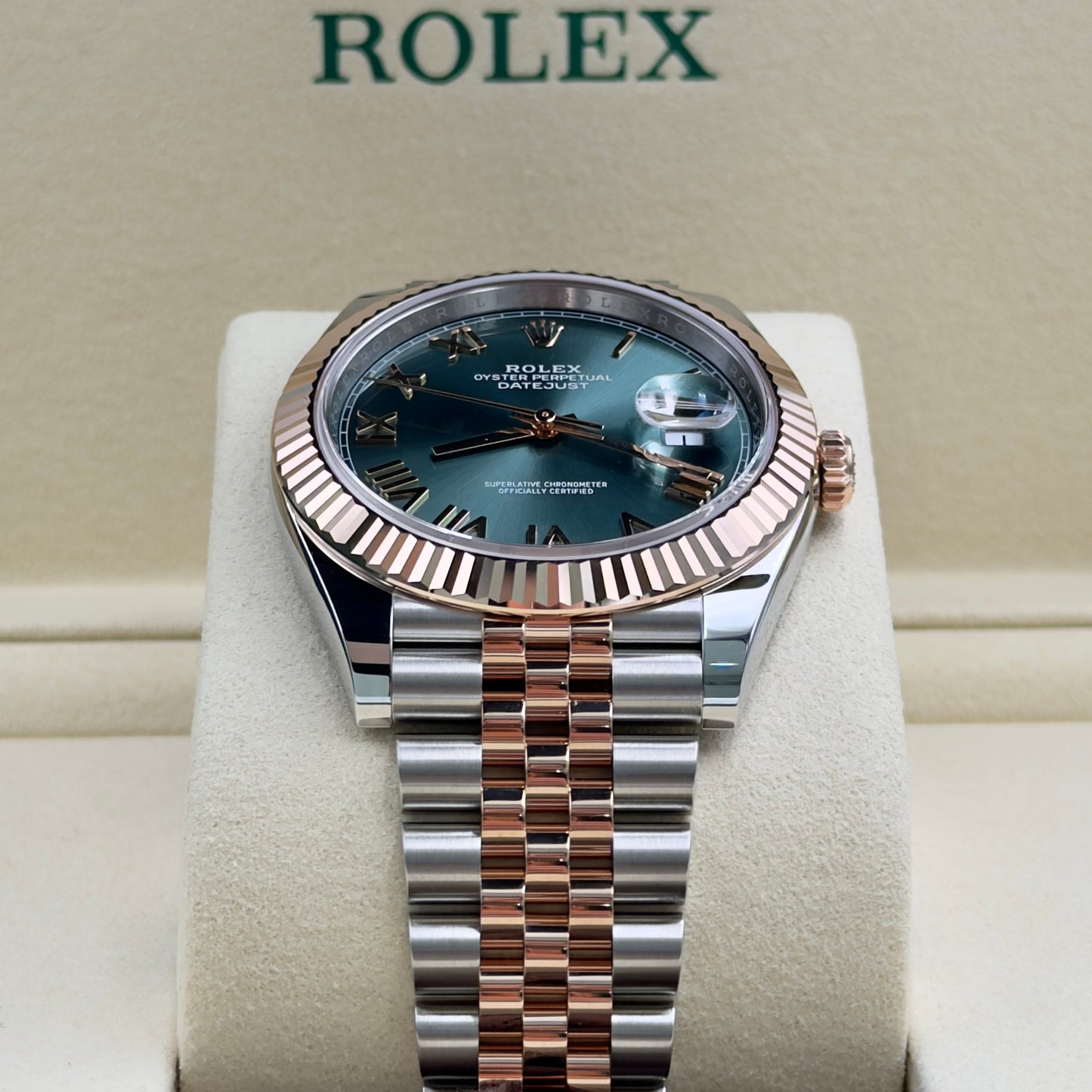Rolex Datejust Olive Roman Numeral Dial Fluted Bezel Jubilee Bracelet 126331 - Full Set (2026)