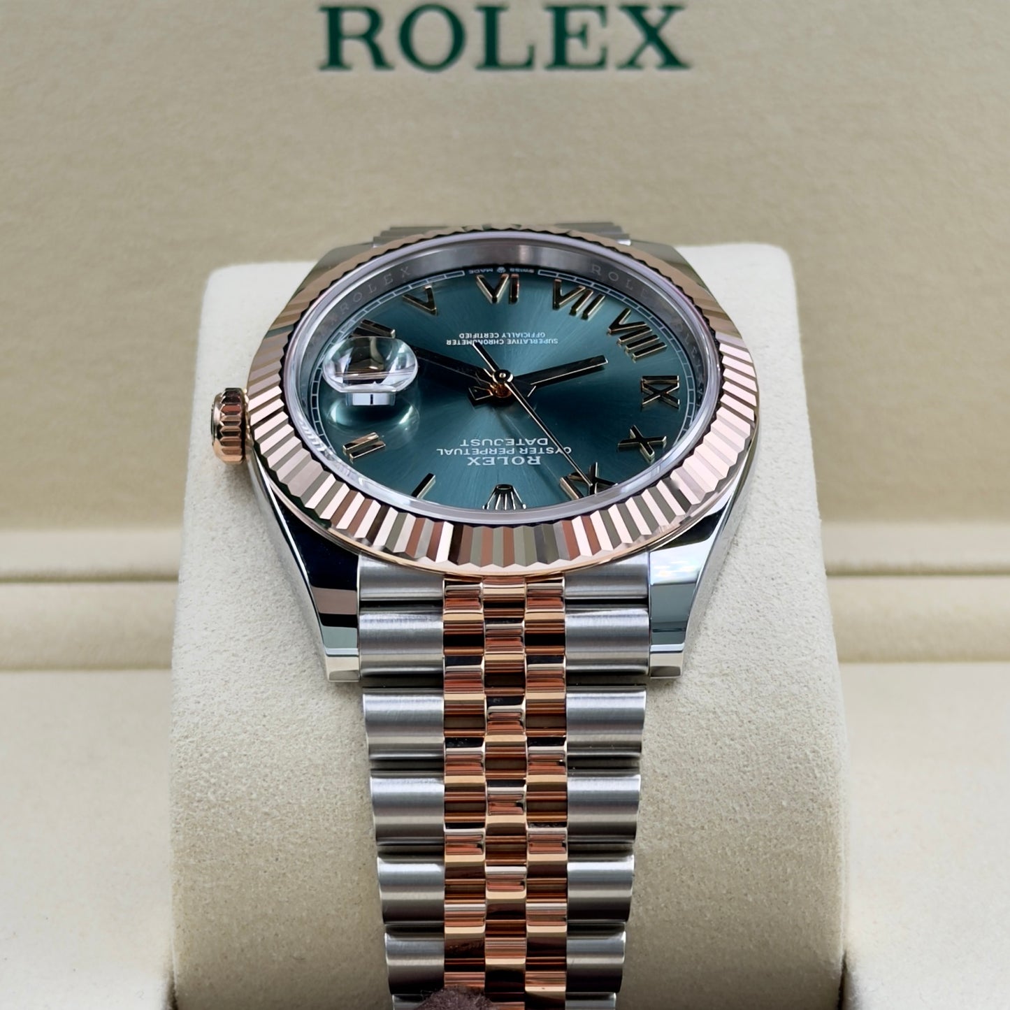 Rolex Datejust Olive Roman Numeral Dial Fluted Bezel Jubilee Bracelet 126331 - Full Set (2026)