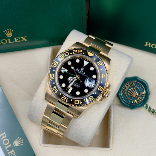 Rolex GMT-Master II Full 18K Yellow Gold Black Dial 116718LN - Full Set (2013)