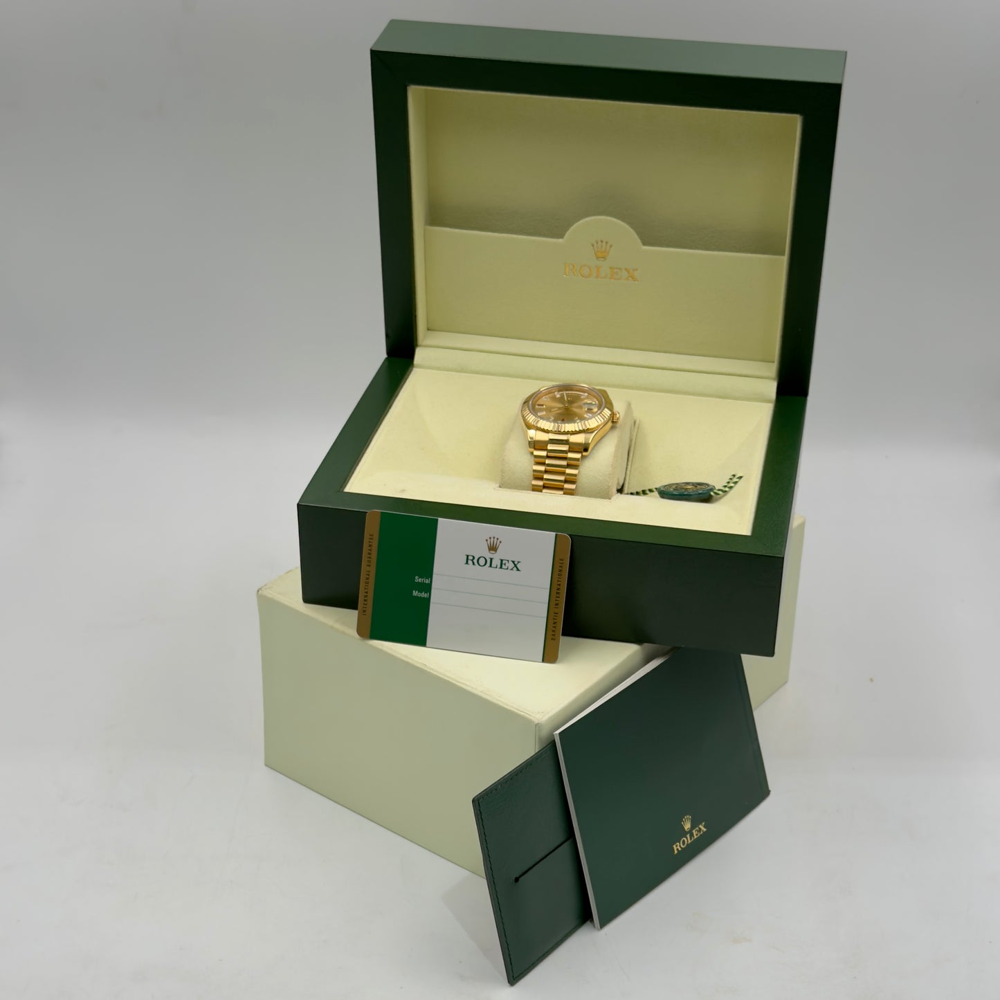 Rolex Day-Date II Ruby Dial 218238 - Full Set (2014)